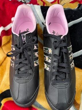 adidas Women’s Black Sneakers with Pink Lining and Floral Stripe Accents